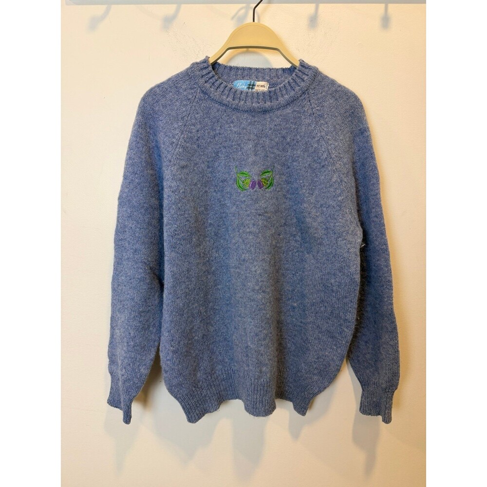 Vintage Nethy Products Scottish Thistle Wool Sweater Made in Scotland Blue